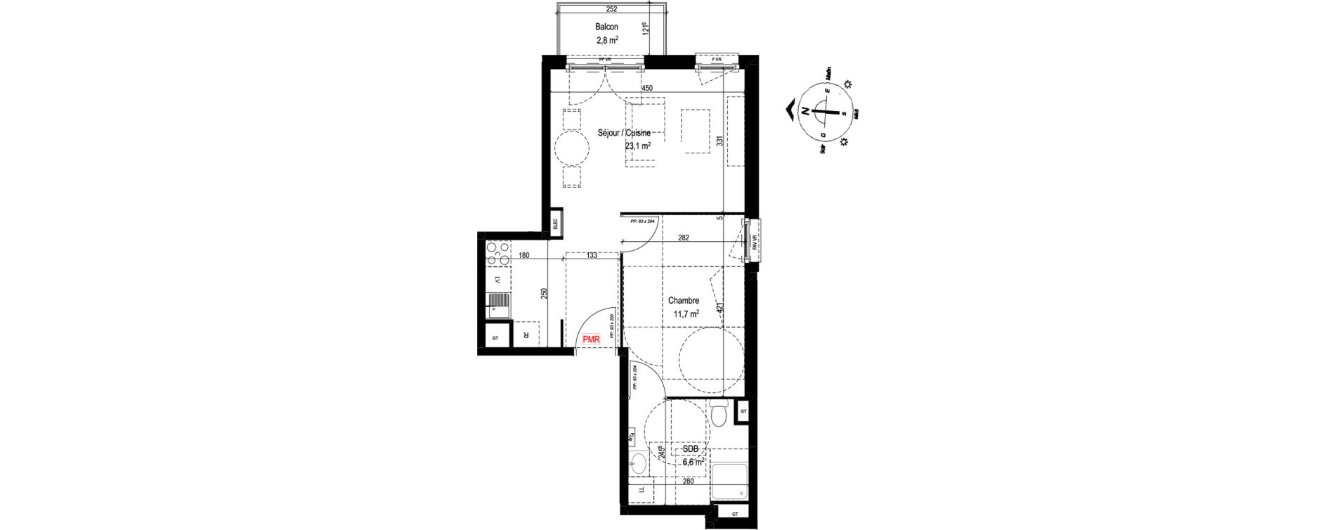 Appartement T2 de 44,20 m2 au Petit-Quevilly Centre