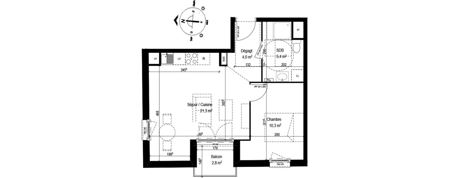 Appartement T2 de 41,00 m2 au Petit-Quevilly Centre