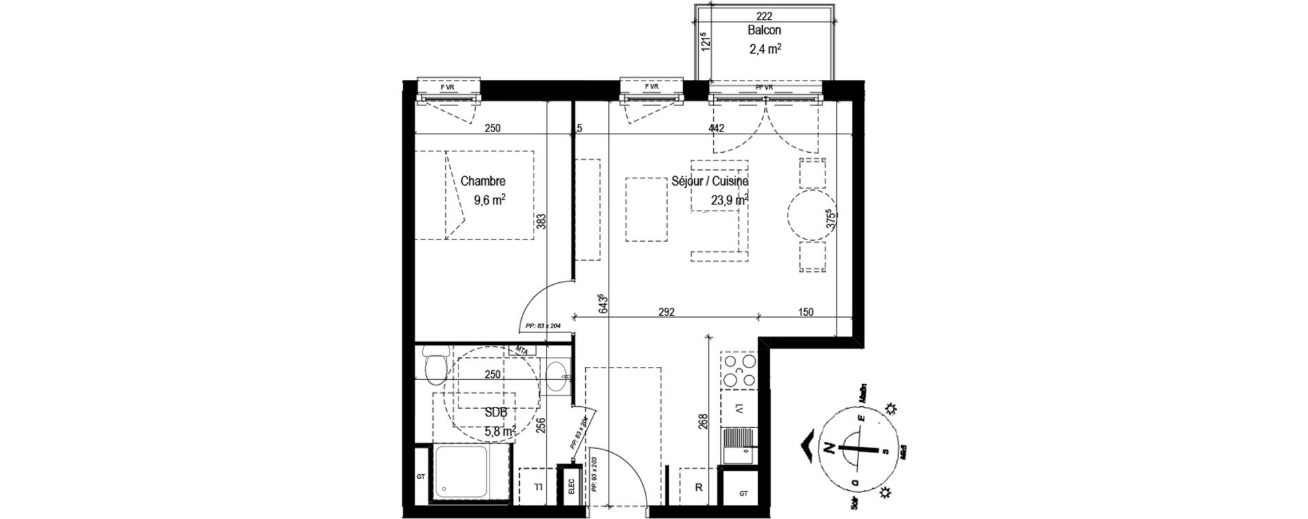 Appartement T2 de 39,30 m2 au Petit-Quevilly Centre