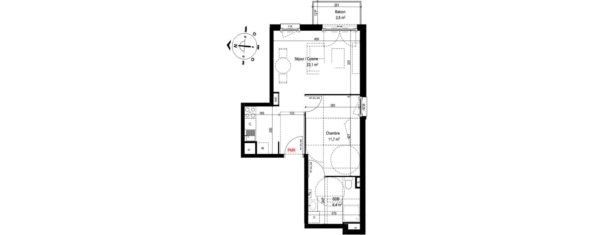 Appartement T2 de 41,20 m2 au Petit-Quevilly Centre