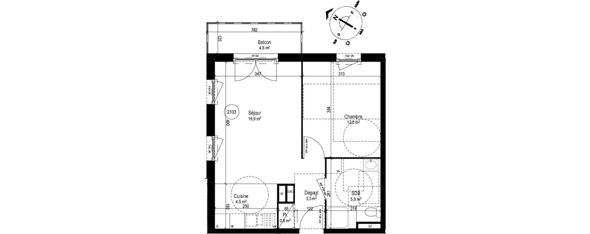 Appartement T2 de 43,20 m2 au Petit-Quevilly Centre