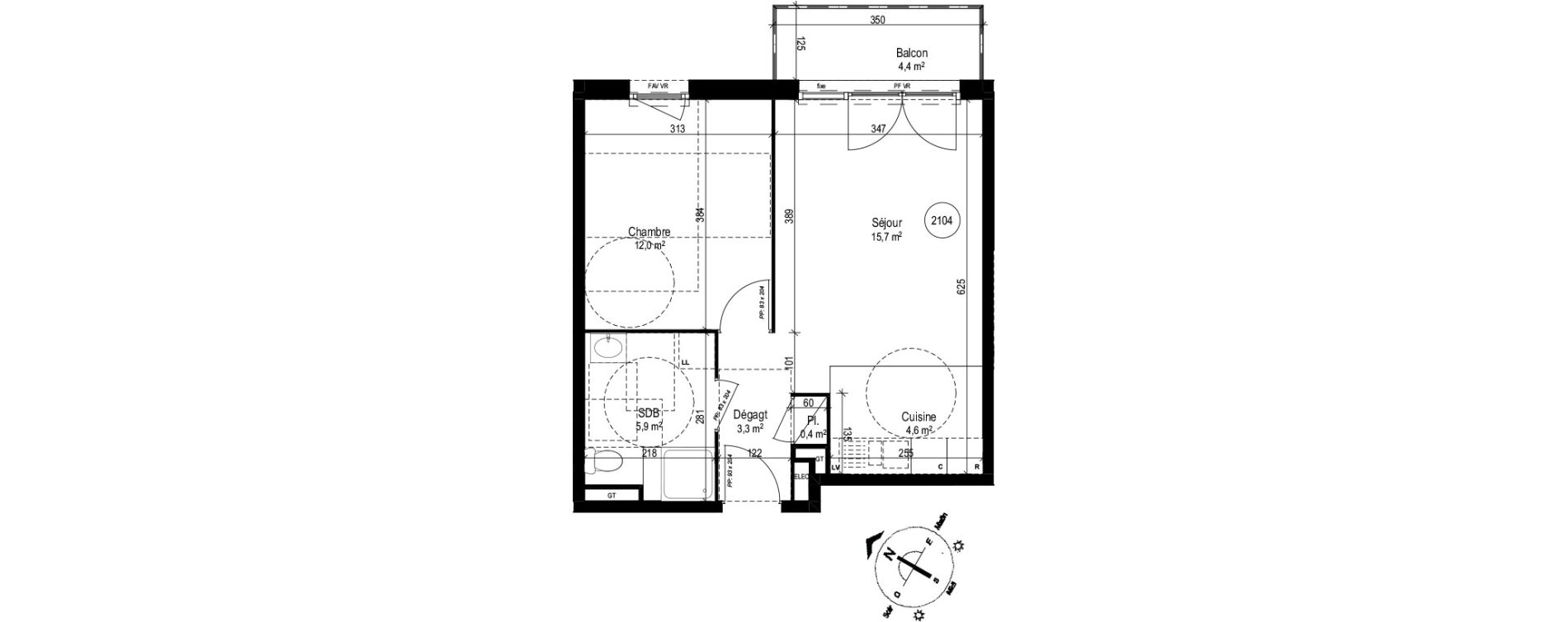 Appartement T2 de 42,30 m2 au Petit-Quevilly Centre