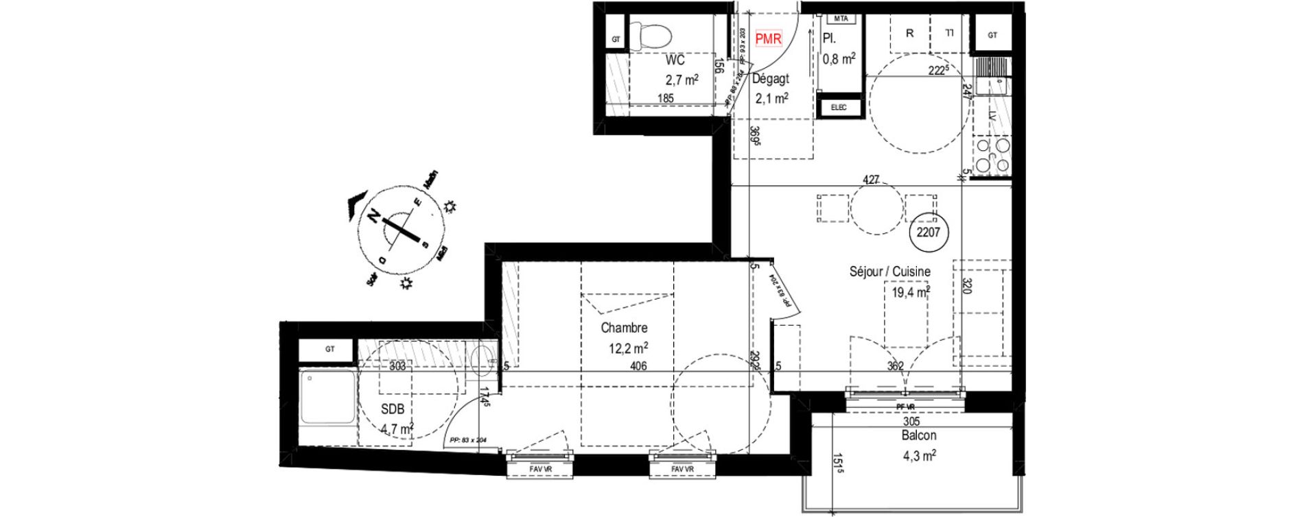 Appartement T2 de 41,90 m2 au Petit-Quevilly Centre