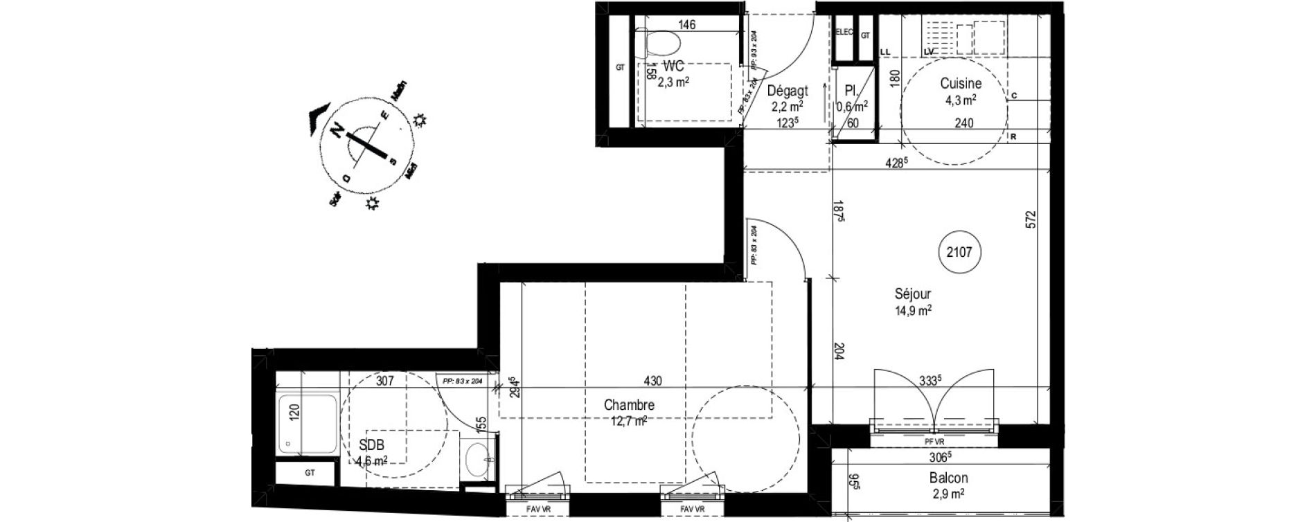 Appartement T2 de 41,60 m2 au Petit-Quevilly Centre