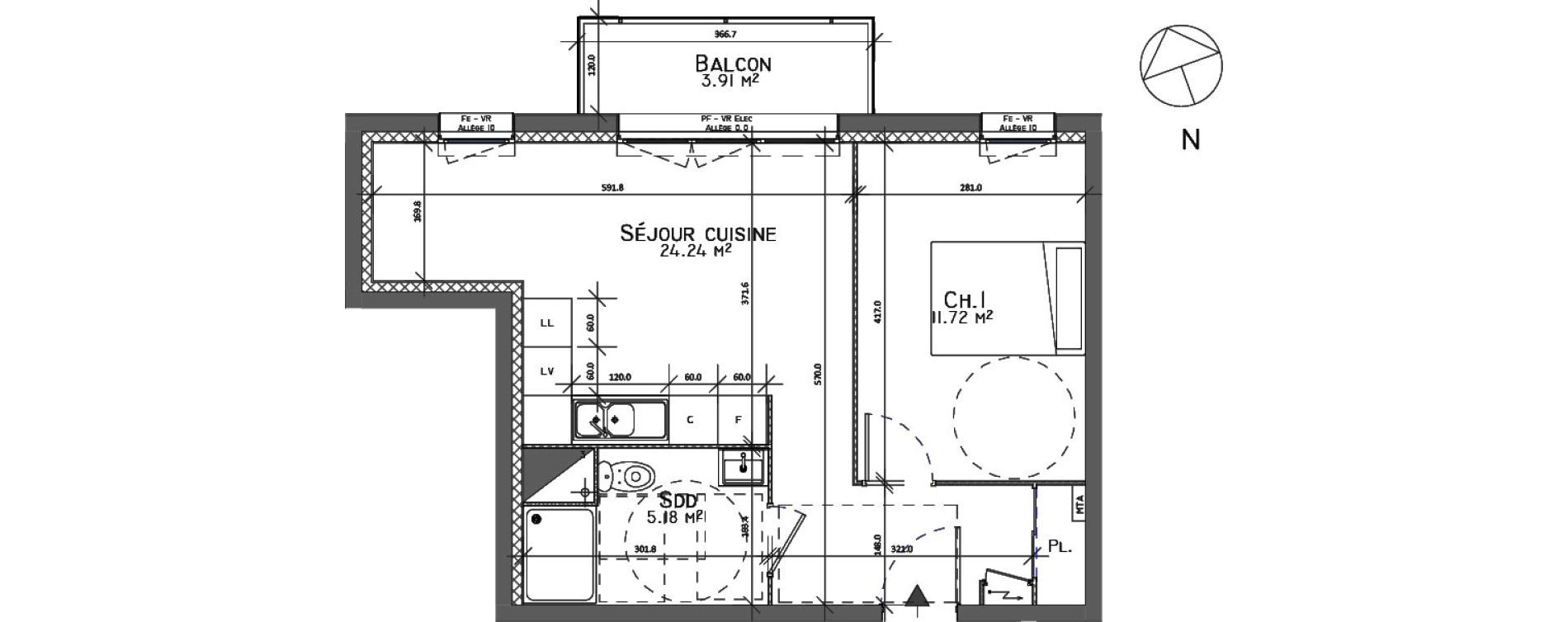 Appartement T2 de 41,14 m2 au Petit-Quevilly Centre
