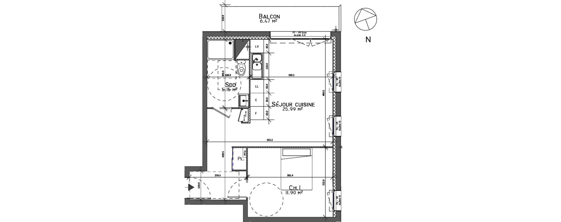 Appartement T2 de 43,04 m2 au Petit-Quevilly Centre