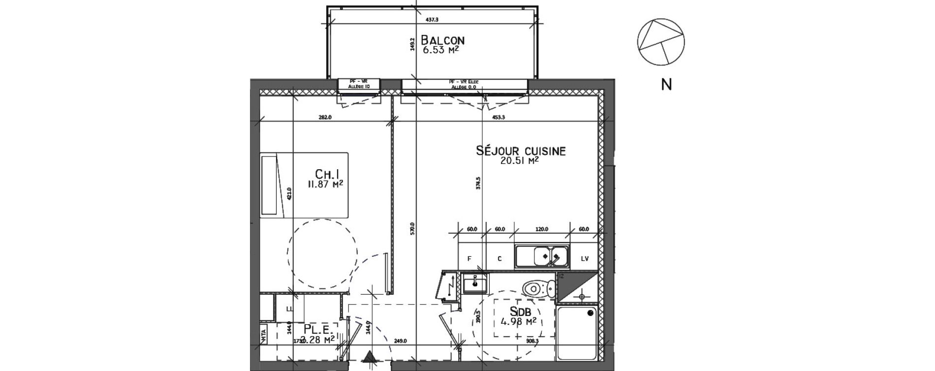 Appartement T2 de 39,64 m2 au Petit-Quevilly Centre