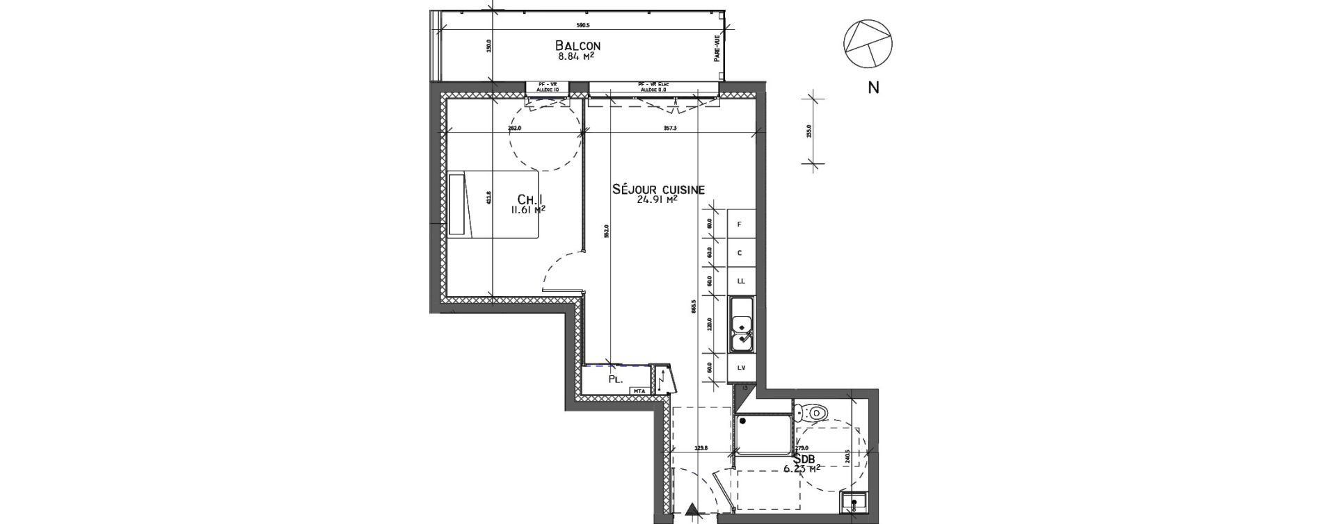 Appartement T2 de 42,75 m2 au Petit-Quevilly Centre