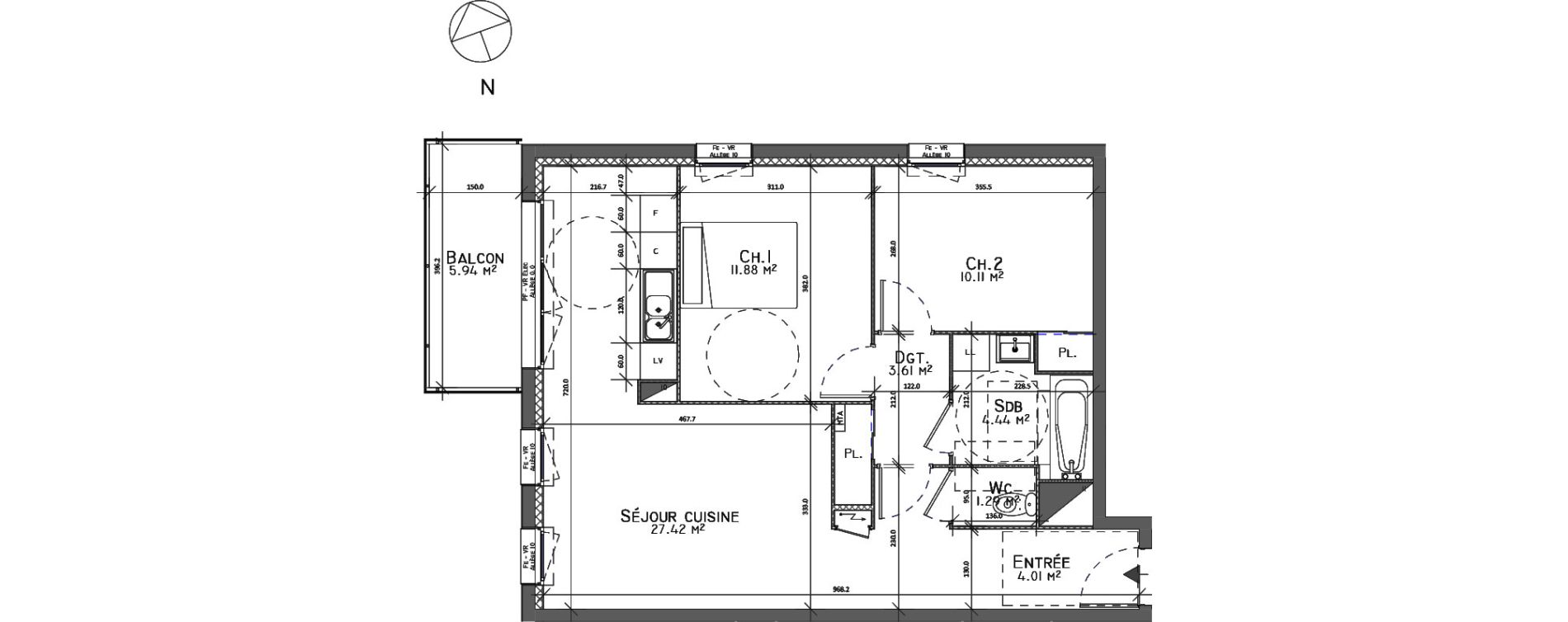 Appartement T3 de 62,76 m2 au Petit-Quevilly Centre