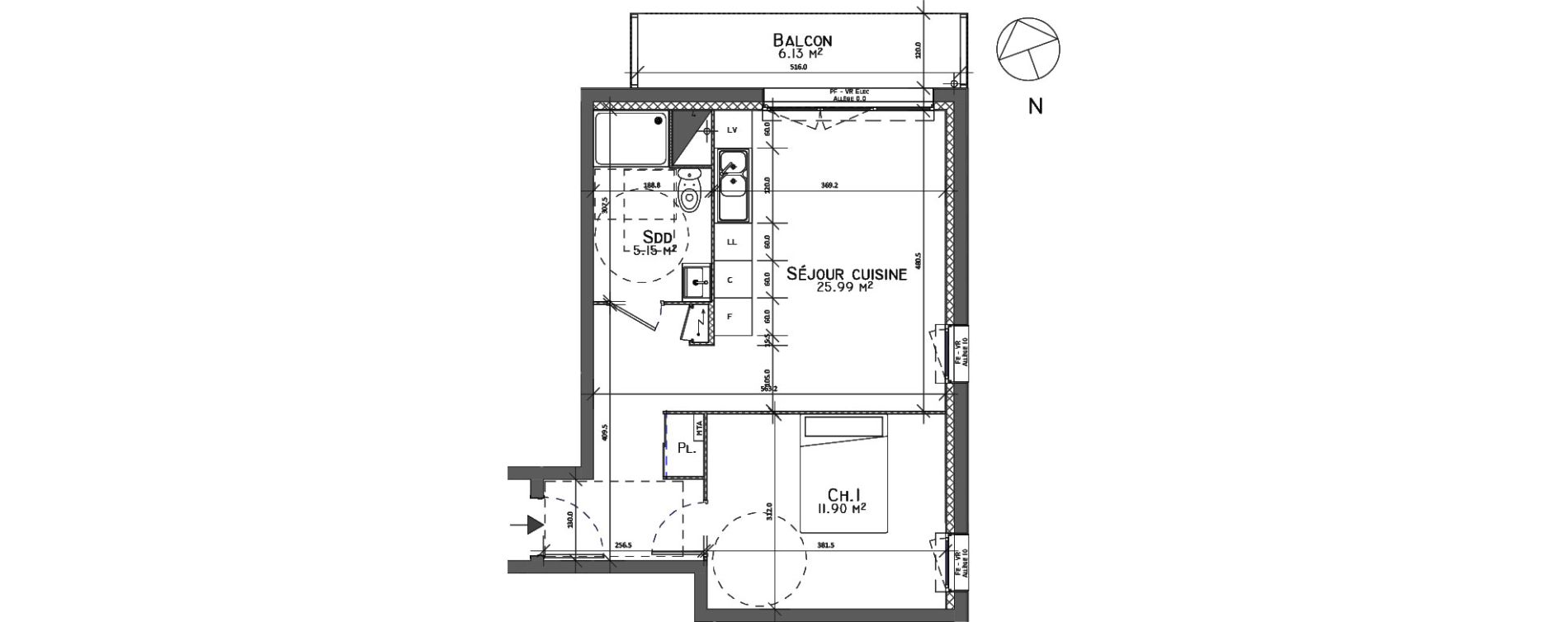 Appartement T2 de 43,04 m2 au Petit-Quevilly Centre