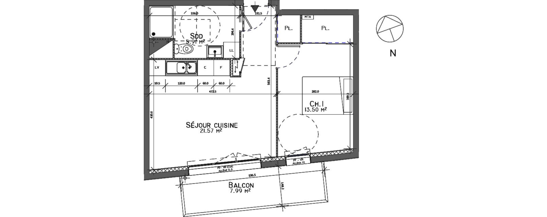 Appartement T2 de 40,98 m2 au Petit-Quevilly Centre