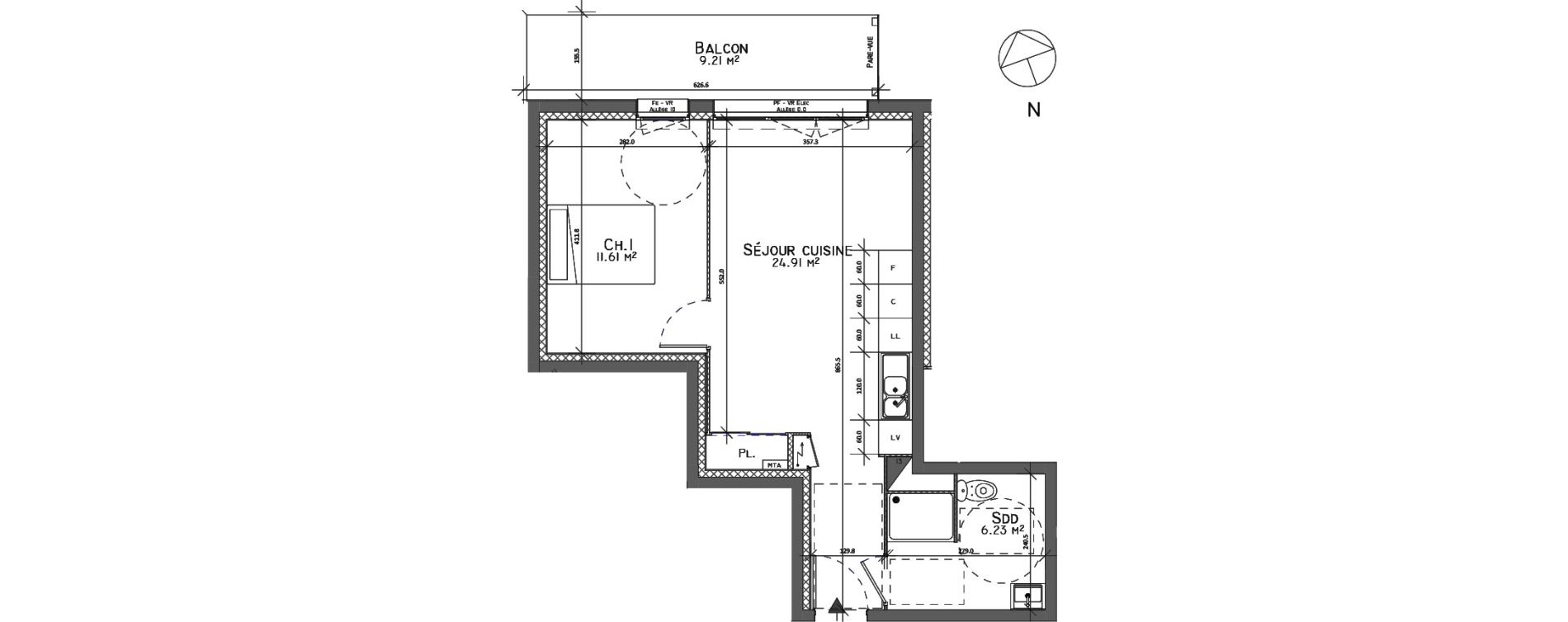 Appartement T2 de 42,75 m2 au Petit-Quevilly Centre