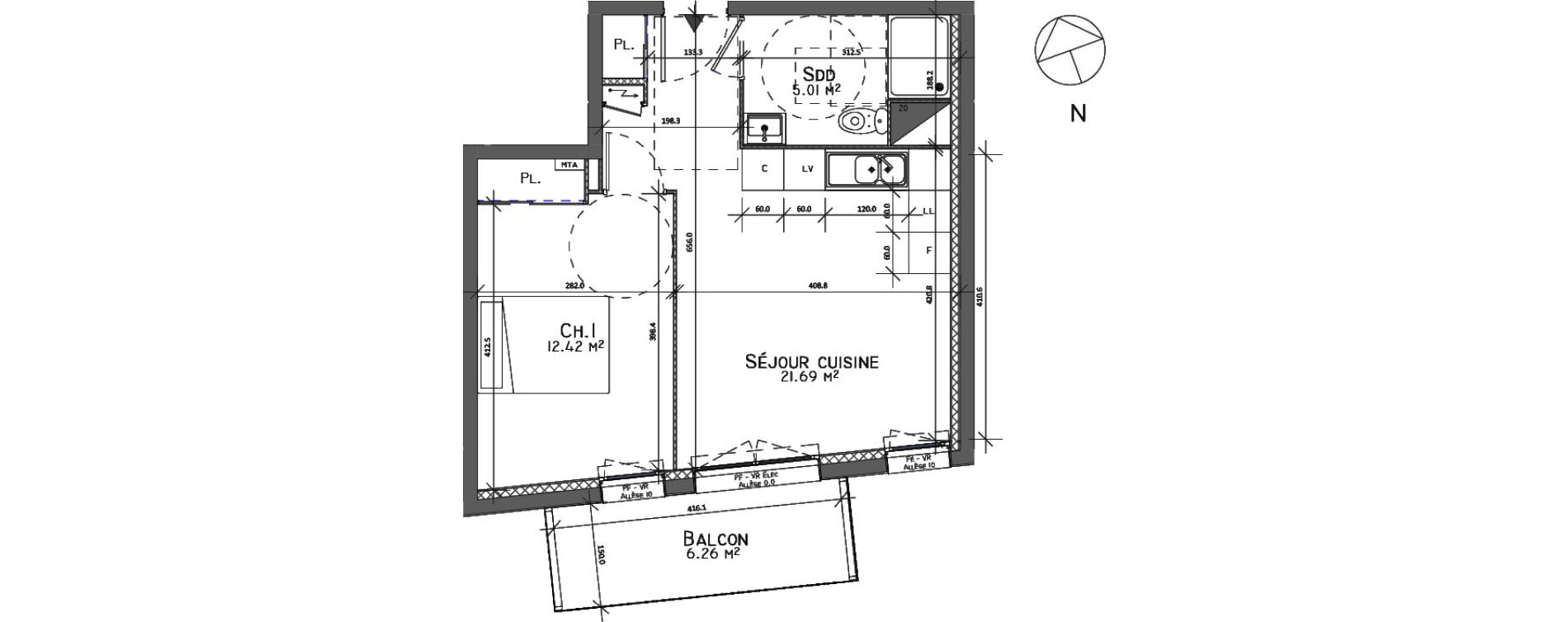 Appartement T2 de 39,12 m2 au Petit-Quevilly Centre