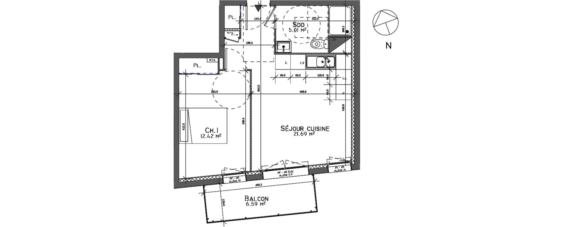 Appartement T2 de 39,12 m2 au Petit-Quevilly Centre