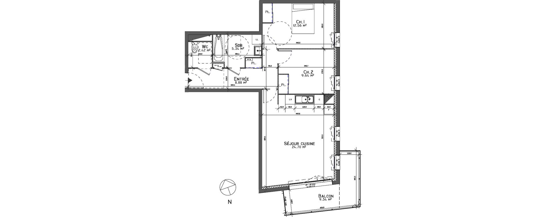 Appartement T3 de 63,54 m2 au Petit-Quevilly Centre