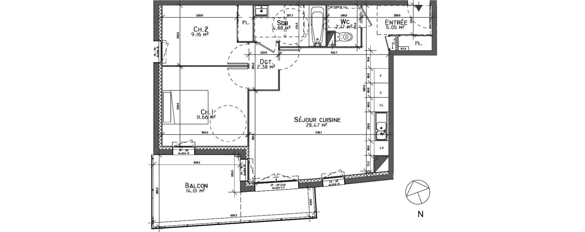 Appartement T3 de 63,77 m2 au Petit-Quevilly Centre