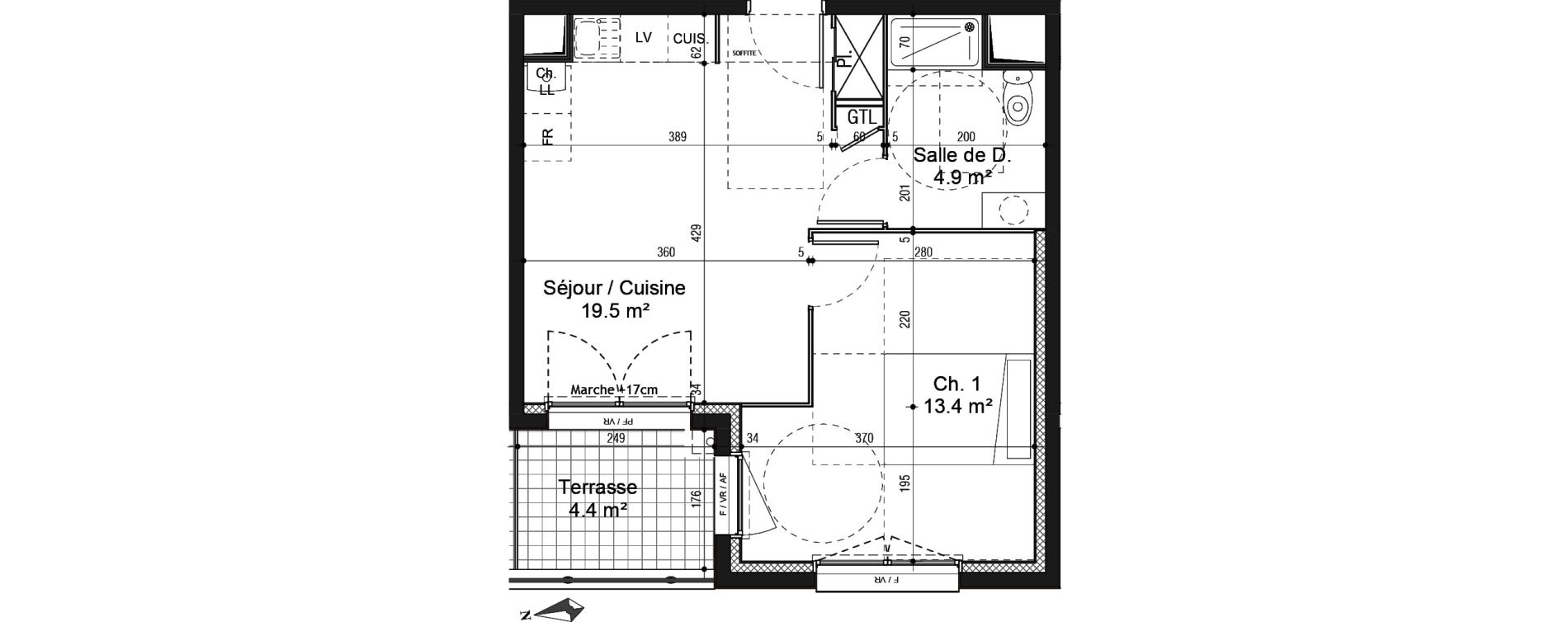 Appartement T2 de 37,80 m2 au Petit-Quevilly Centre