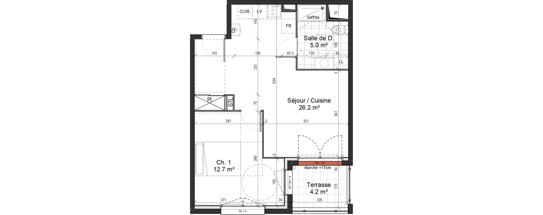 Appartement T2 de 44,00 m2 au Petit-Quevilly Centre