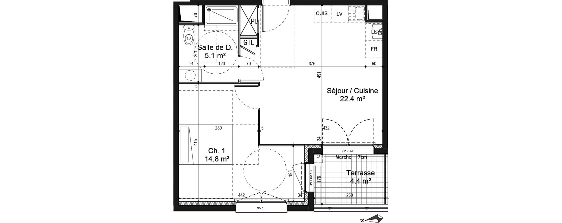 Appartement T2 de 42,30 m2 au Petit-Quevilly Centre