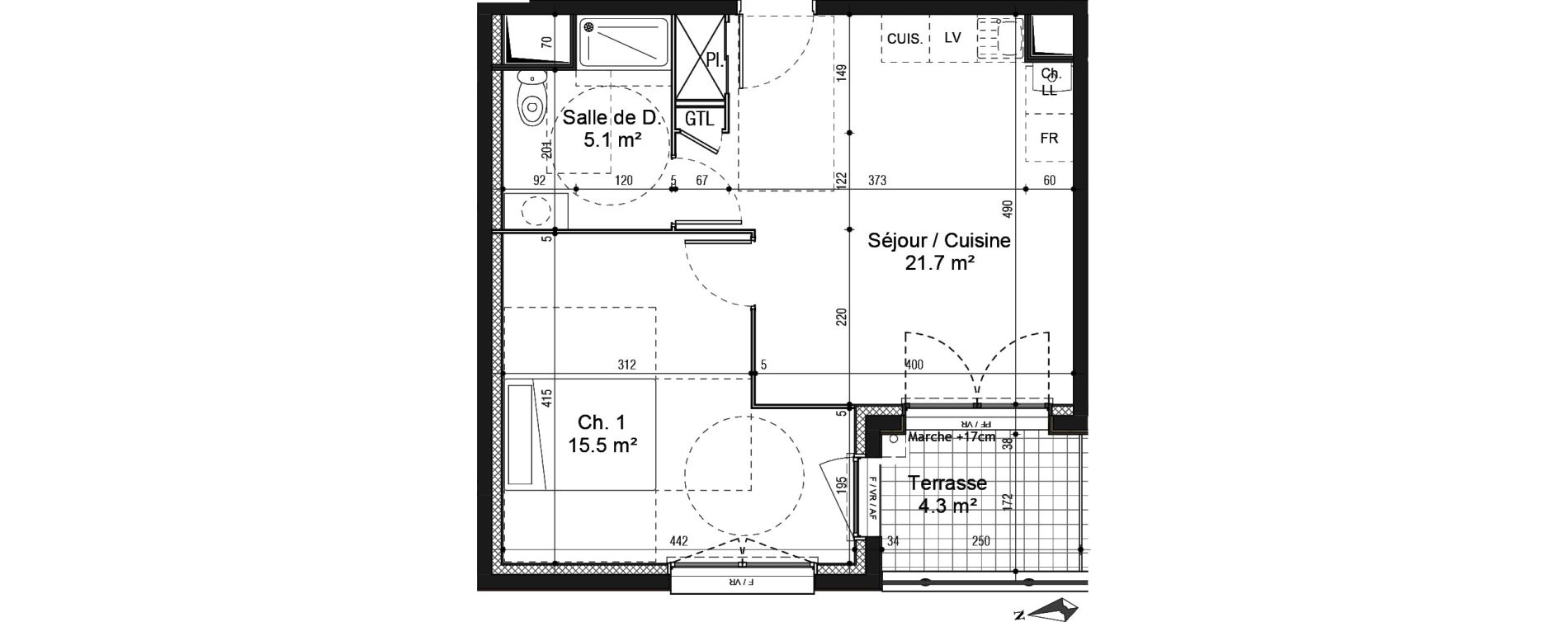 Appartement T2 de 42,20 m2 au Petit-Quevilly Centre