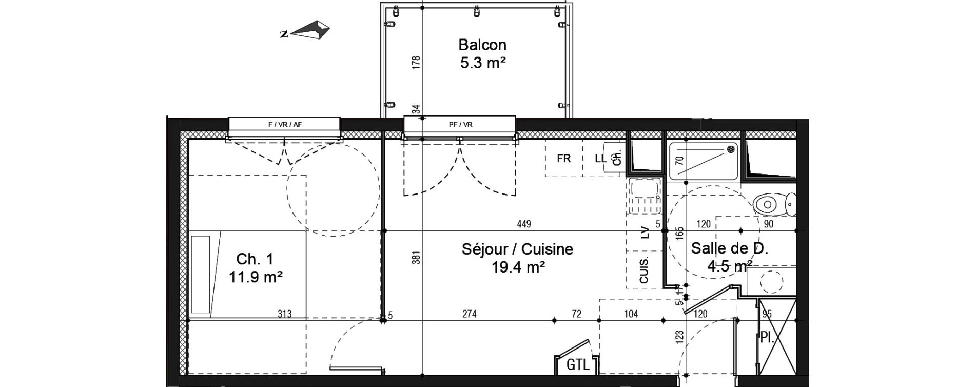 Appartement T2 de 35,70 m2 au Petit-Quevilly Centre