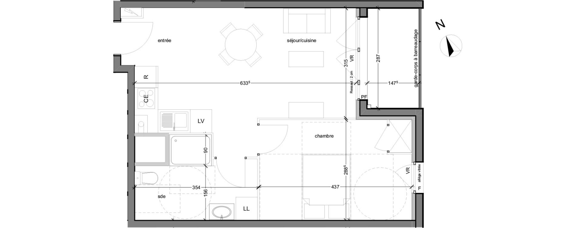 Appartement T2 de 42,33 m2 au Petit-Quevilly Centre