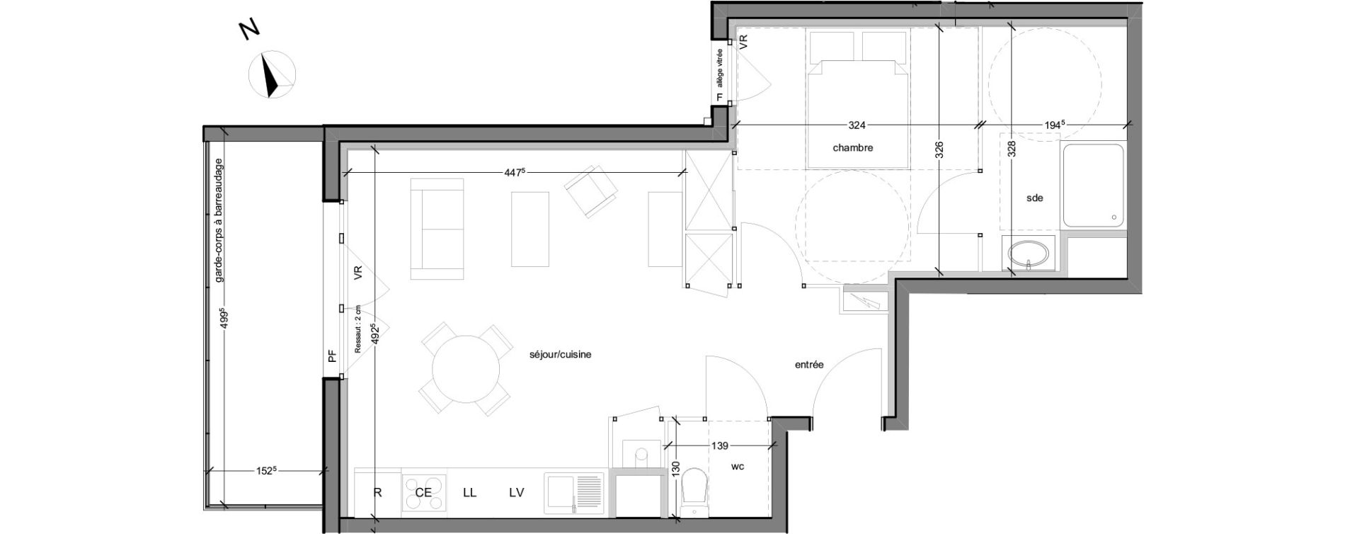 Appartement T2 de 45,57 m2 au Petit-Quevilly Centre