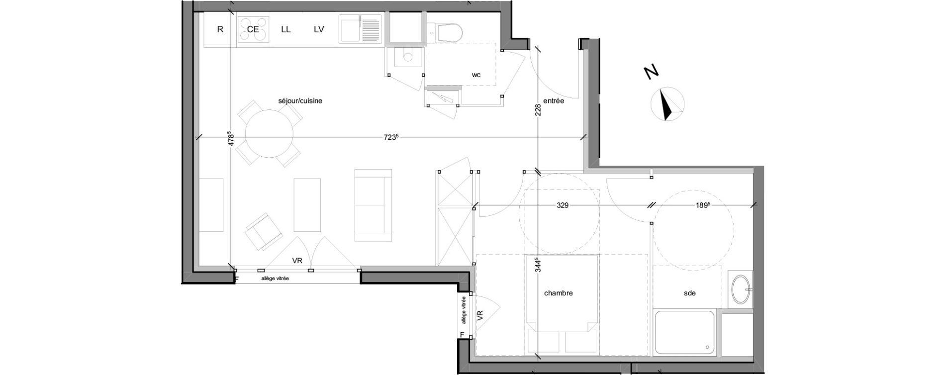 Appartement T2 de 45,98 m2 au Petit-Quevilly Centre