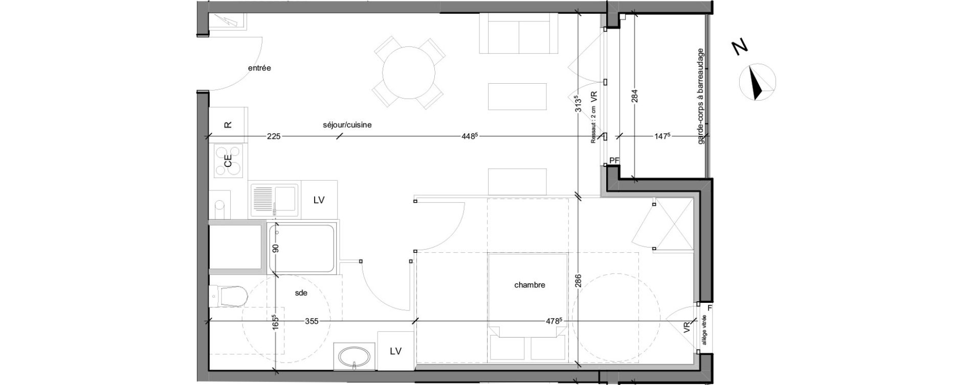 Appartement T2 de 44,09 m2 au Petit-Quevilly Centre