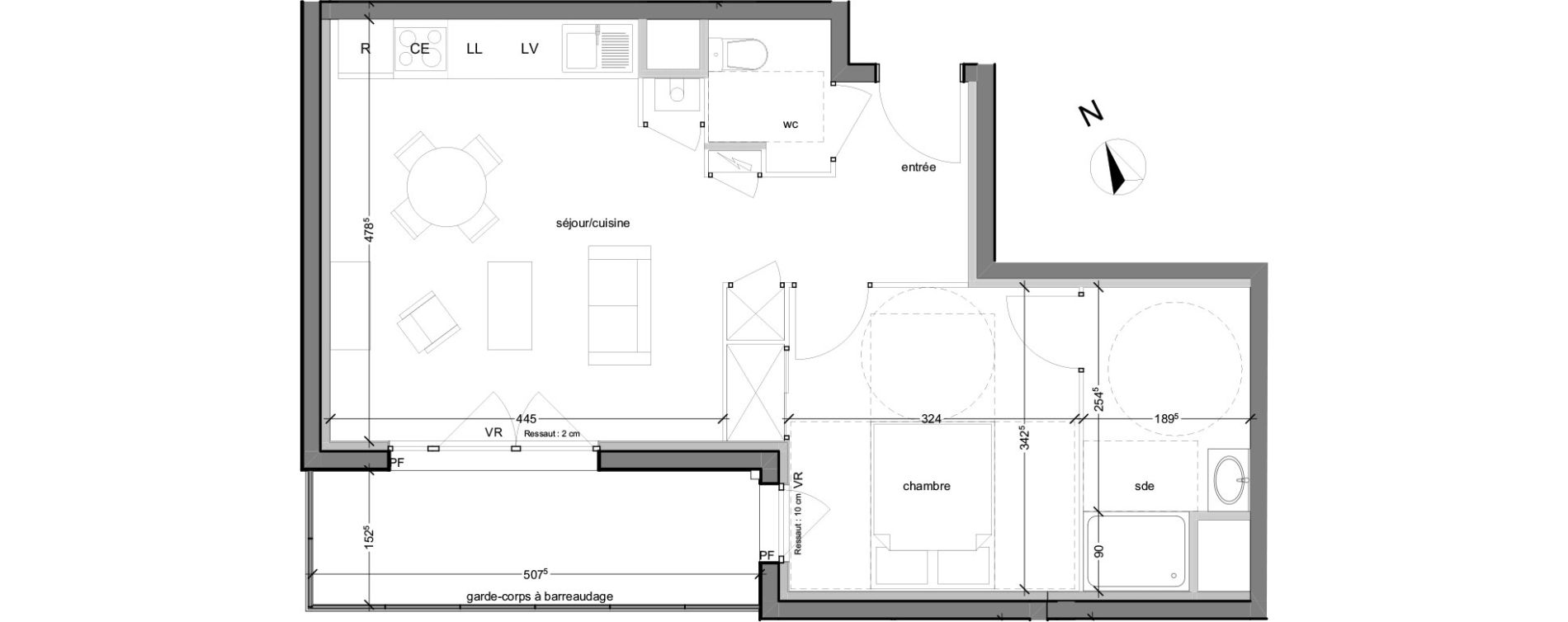 Appartement T2 de 45,98 m2 au Petit-Quevilly Centre