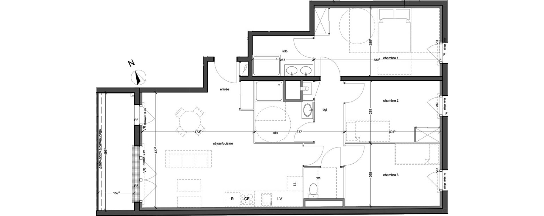 Appartement T4 de 81,69 m2 au Petit-Quevilly Centre