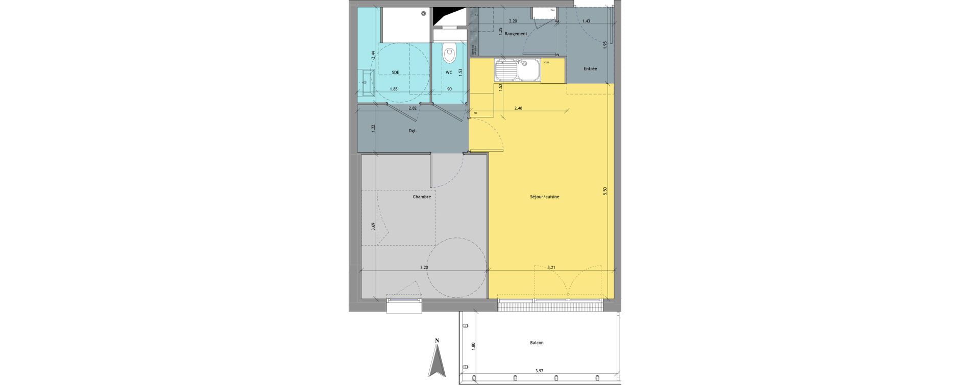 Appartement T2 de 46,52 m2 au Petit-Quevilly Centre