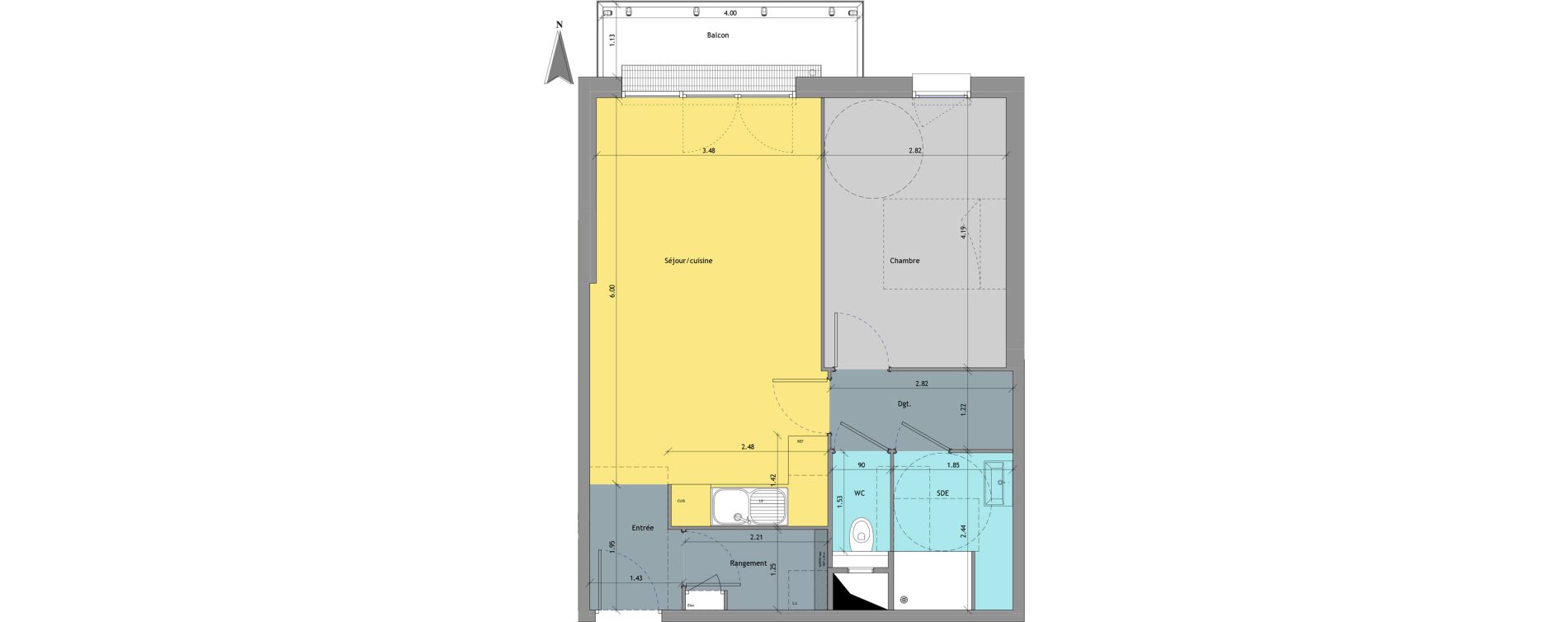 Appartement T2 de 49,31 m2 au Petit-Quevilly Centre