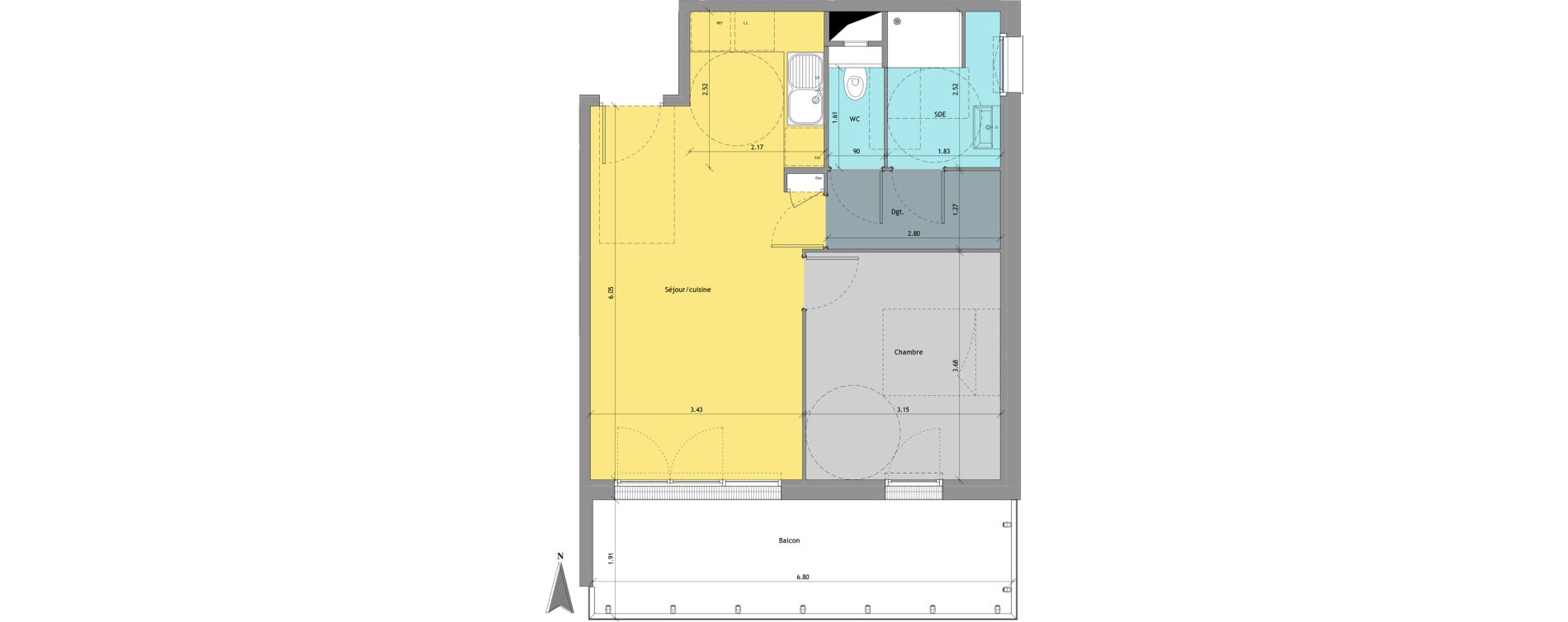 Appartement T2 de 46,31 m2 au Petit-Quevilly Centre