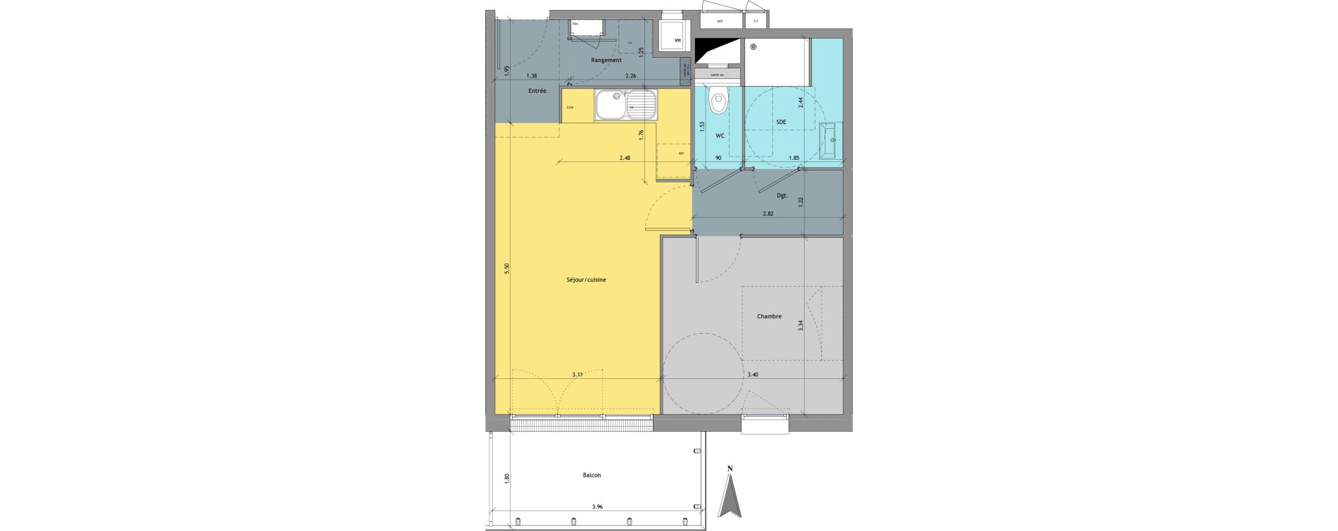 Appartement T2 de 45,19 m2 au Petit-Quevilly Centre