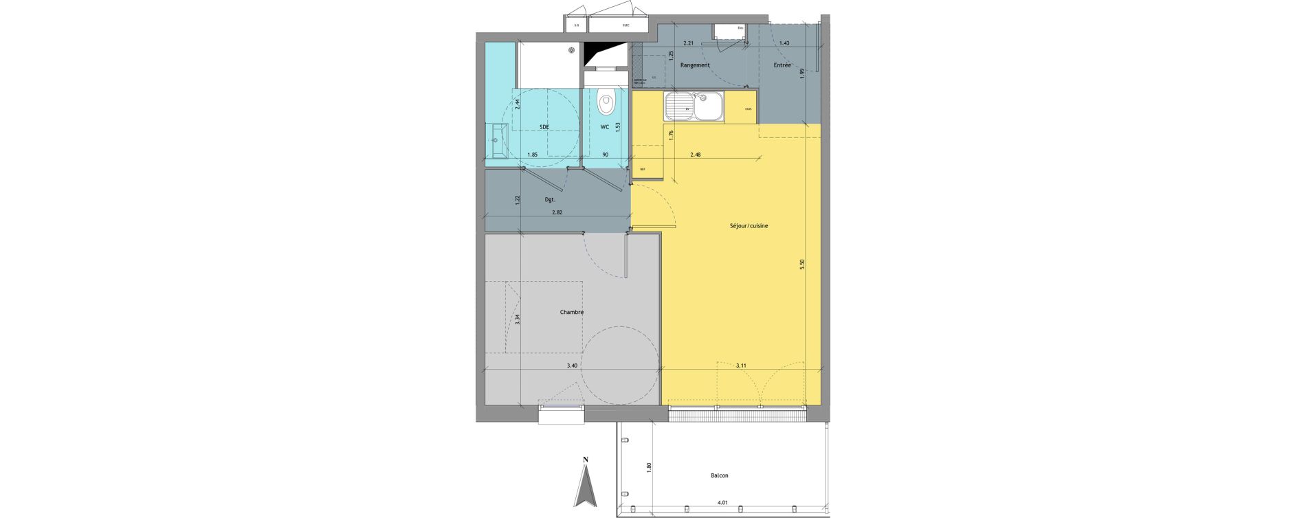 Appartement T2 de 45,52 m2 au Petit-Quevilly Centre