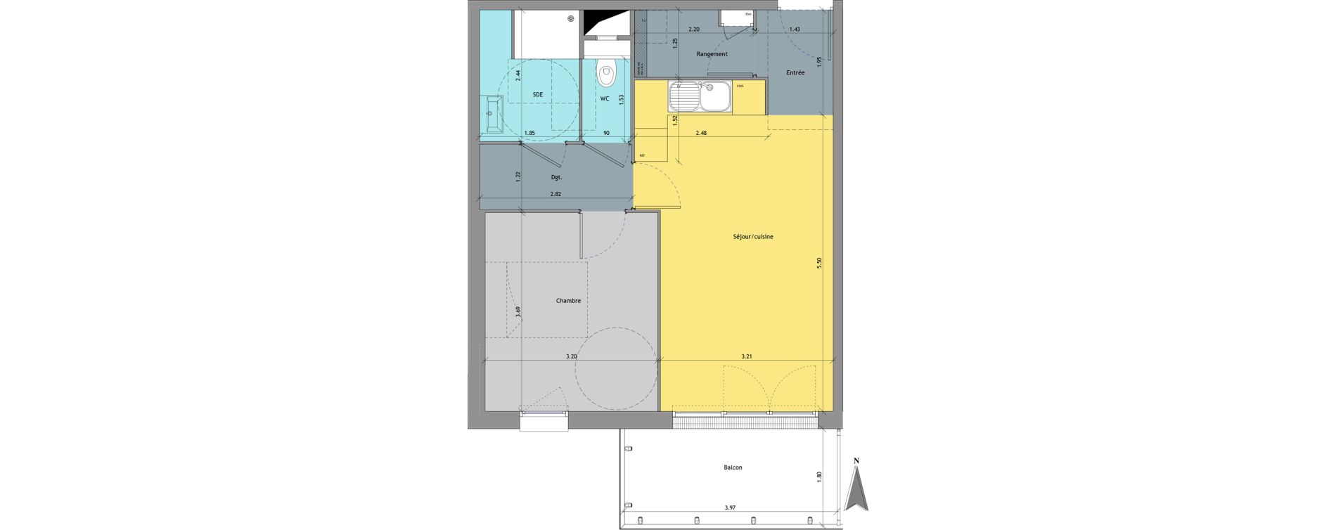 Appartement T2 de 46,52 m2 au Petit-Quevilly Centre