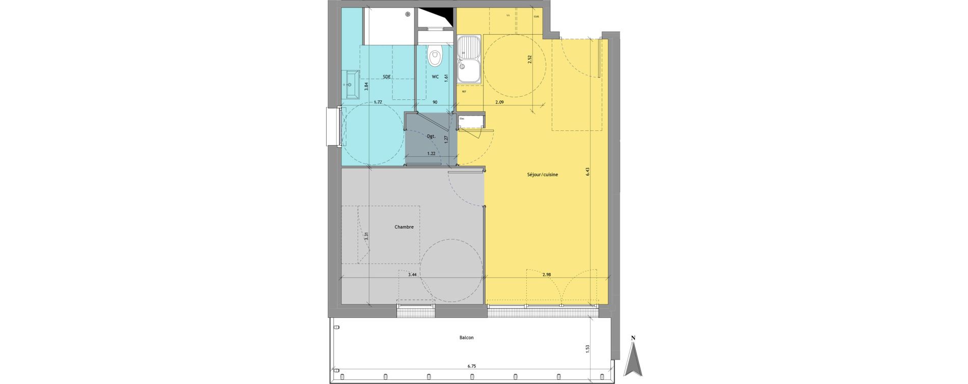 Appartement T2 de 43,37 m2 au Petit-Quevilly Centre