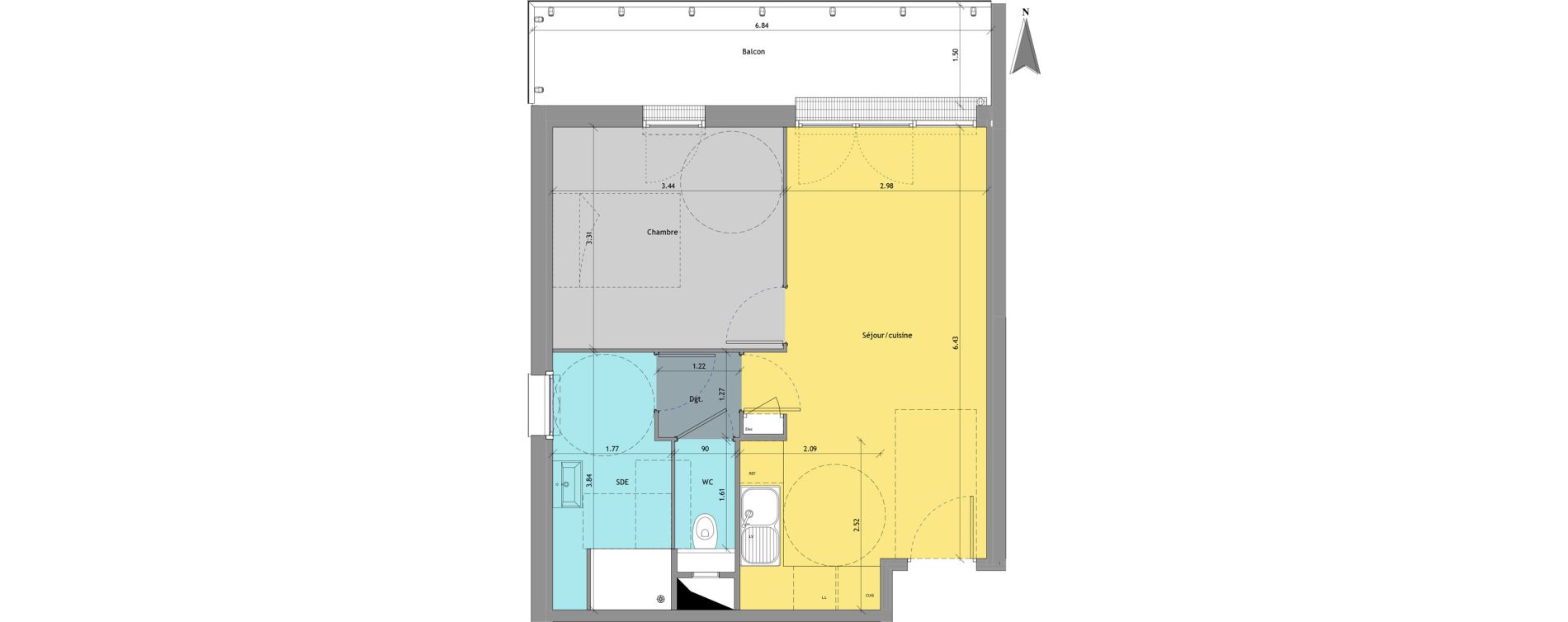 Appartement T2 de 43,37 m2 au Petit-Quevilly Centre