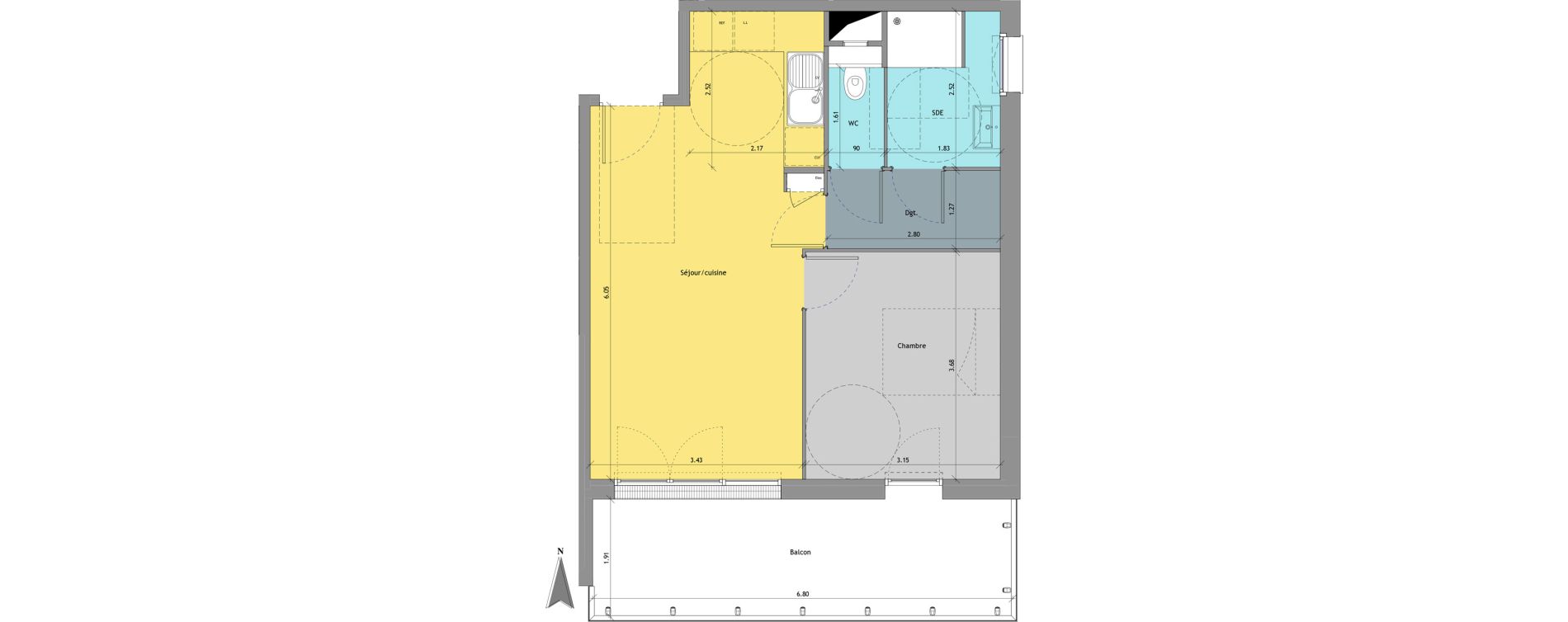Appartement T2 de 46,31 m2 au Petit-Quevilly Centre