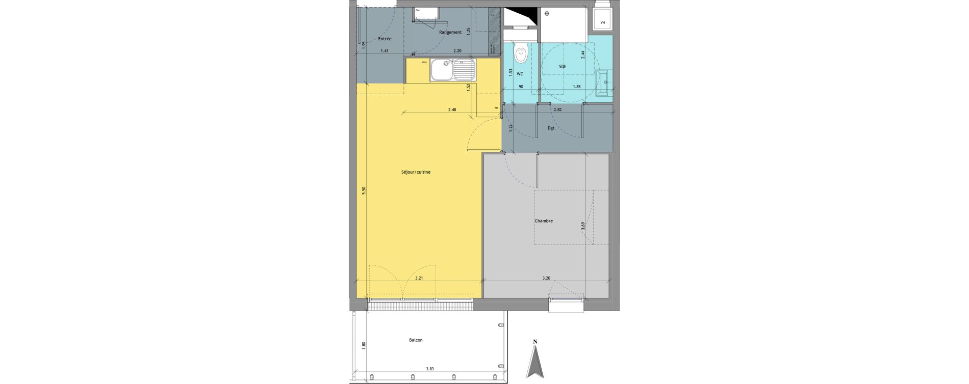 Appartement T2 de 45,91 m2 au Petit-Quevilly Centre