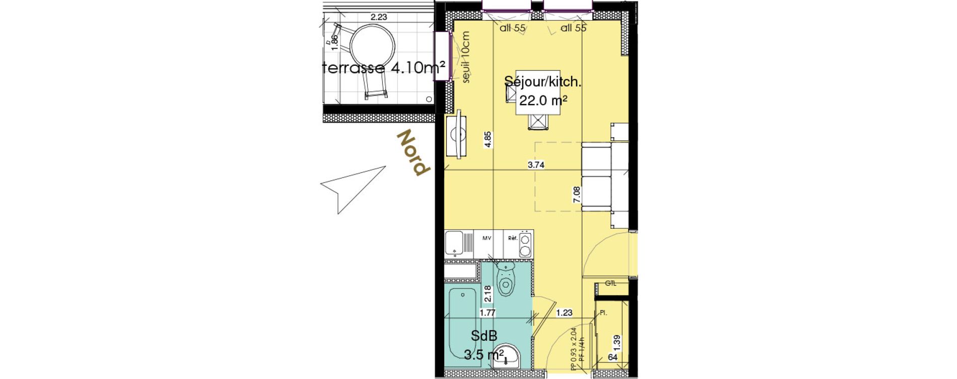 Appartement T1 meubl&eacute; de 25,50 m2 au Tr&eacute;port Centre