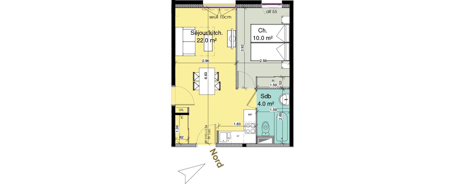 Appartement T2 meubl&eacute; de 36,00 m2 au Tr&eacute;port Centre