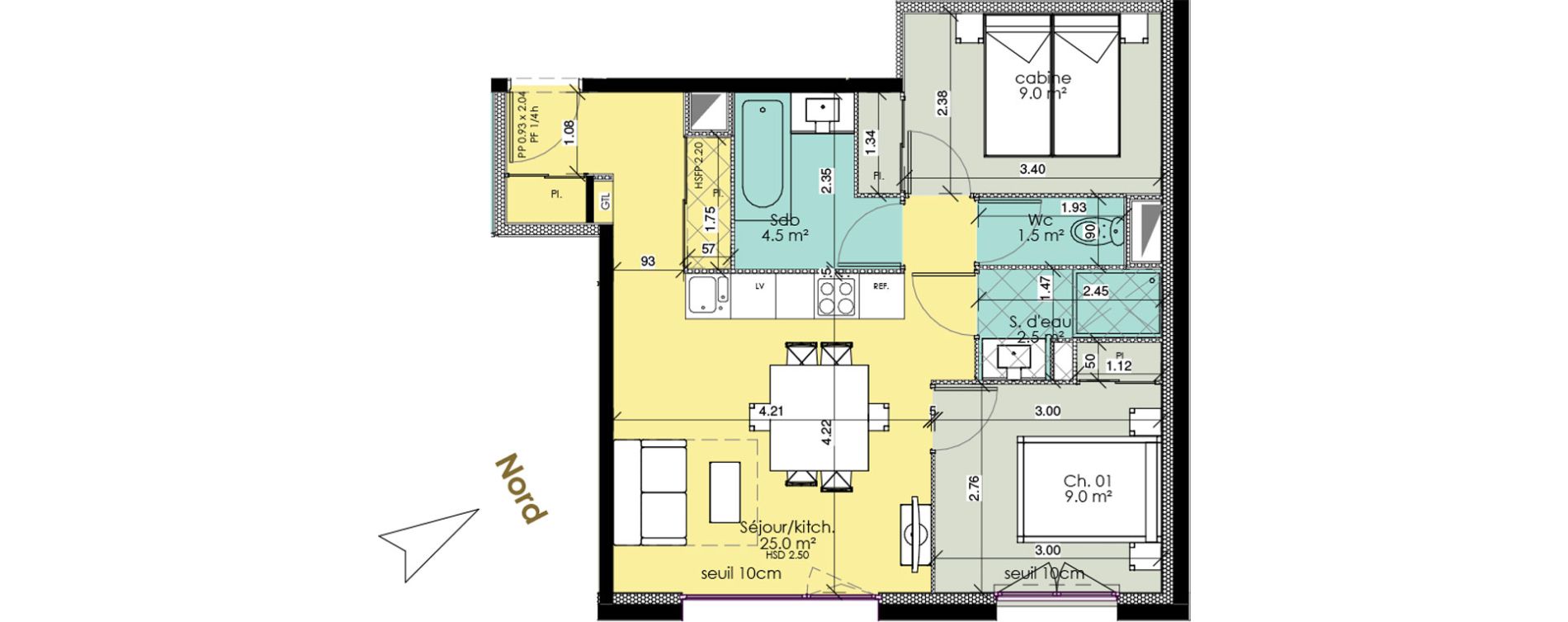 Appartement T2 meubl&eacute; de 52,00 m2 au Tr&eacute;port Centre