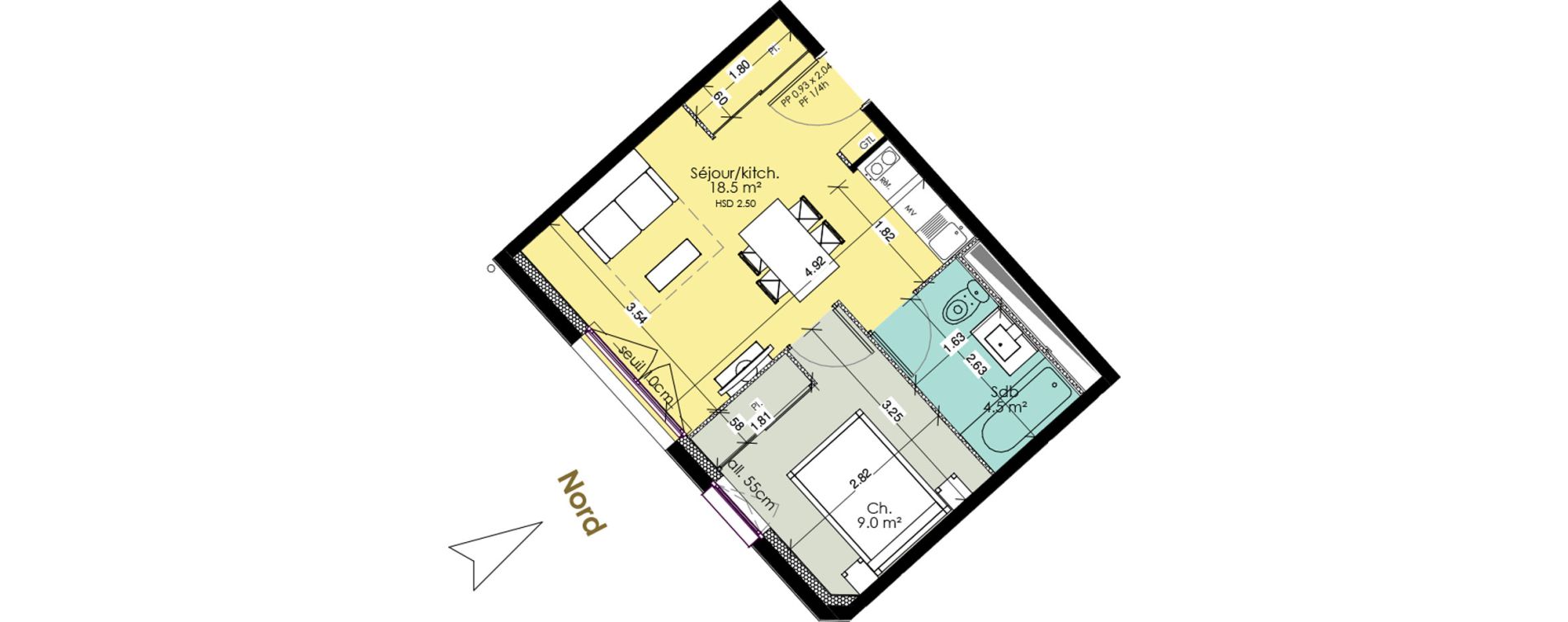 Appartement T2 meubl&eacute; de 32,00 m2 au Tr&eacute;port Centre