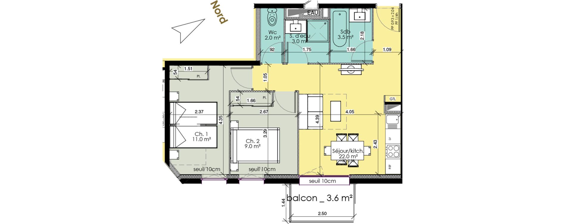 Appartement T3 meubl&eacute; de 50,50 m2 au Tr&eacute;port Centre