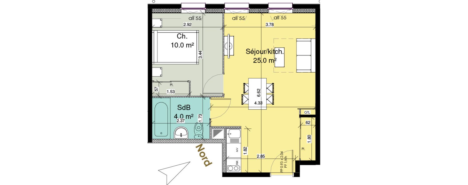 Appartement T2 meubl&eacute; de 39,00 m2 au Tr&eacute;port Centre