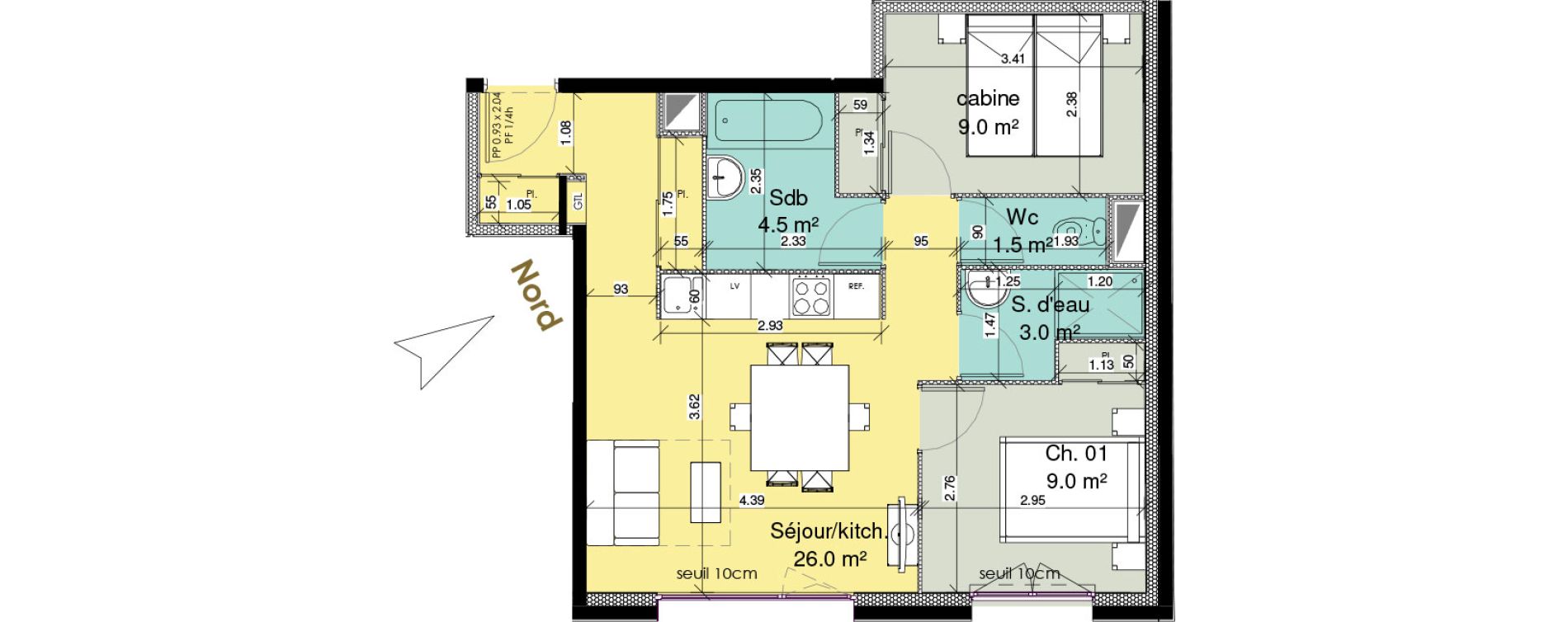 Appartement T2 meubl&eacute; de 53,00 m2 au Tr&eacute;port Centre
