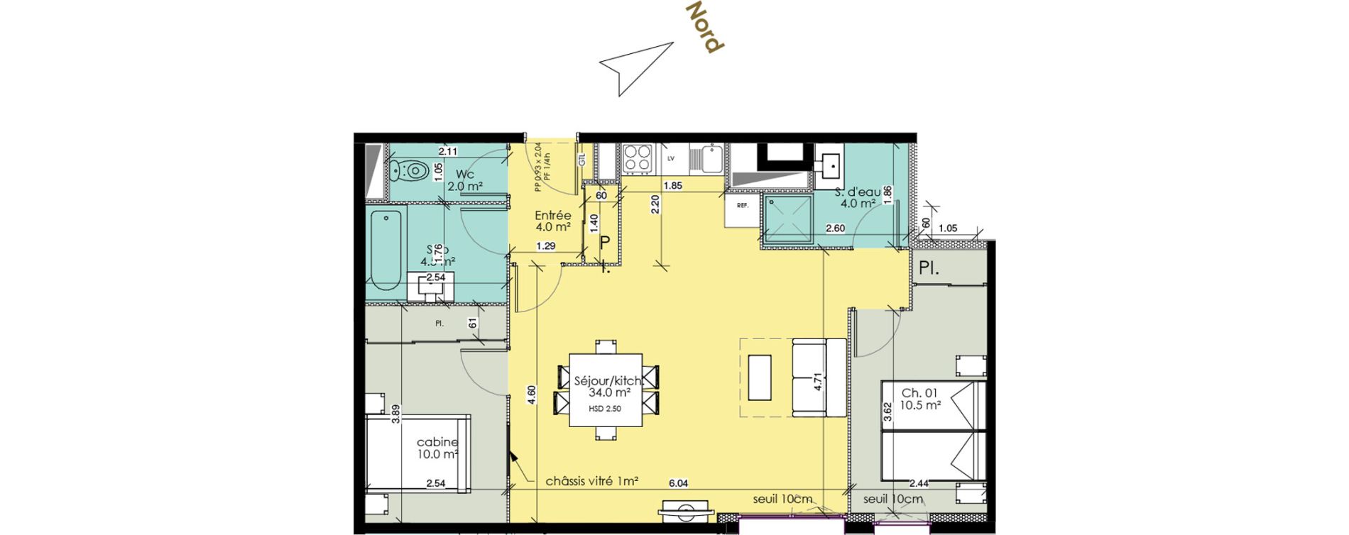 Appartement T3 meubl&eacute; de 69,00 m2 au Tr&eacute;port Centre