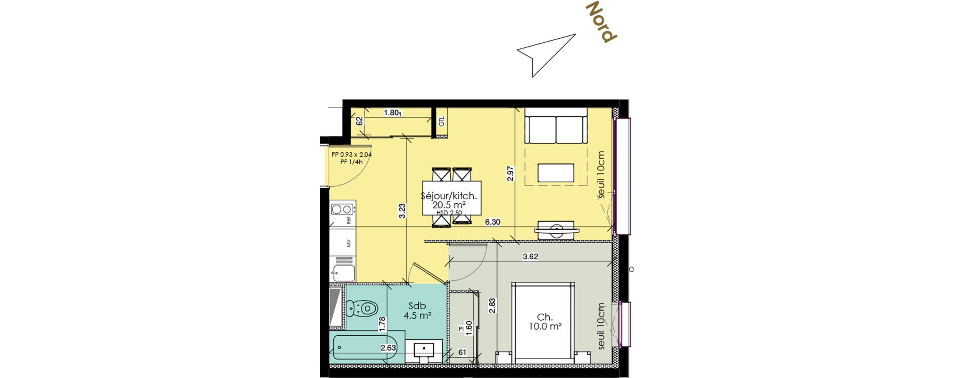 Appartement T2 meubl&eacute; de 35,00 m2 au Tr&eacute;port Centre